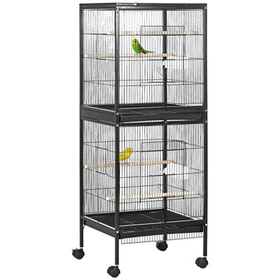 Large Indoor Bird Cage Aviary, Multi-Door Design, 1.7 Ft. Width For Wingspan, Fits Canary, Finch, Conure, 55 Inch, Black