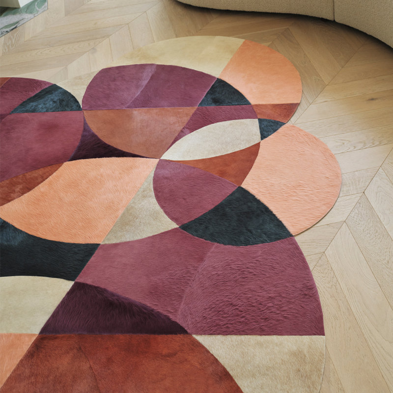 Art Hide X Greg Natale Cowhide Block Print Area Rug, Round 6'6"