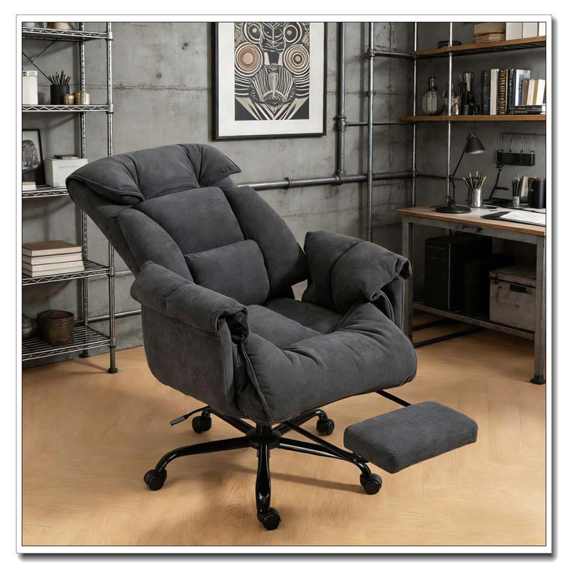 High Back Reclining Office Desk Chair With Footrest And Robust Base, Dark Gray