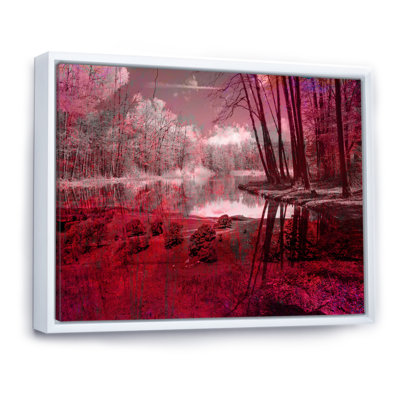 «Red Autumn Artistic Forest By The Lake IV», reproduction sur toile
