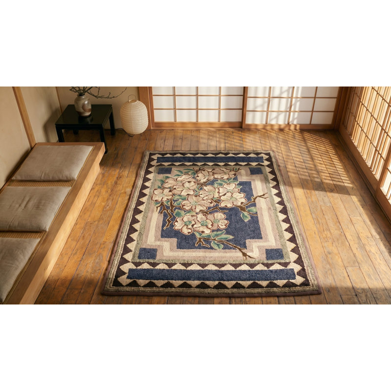 Small Scatter Size American Hooked Antique Wool 1920s Rug