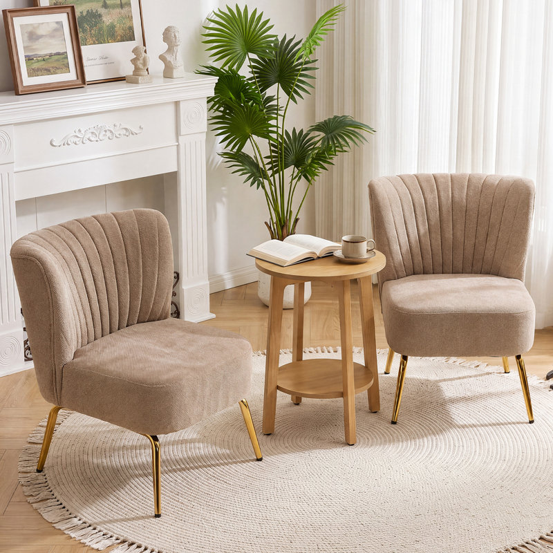 Ensemble de 3 fauteuils d'appoint sans accoudoirs et table d'appoint ronde en bois à plusieurs niveaux pour le salon et la chambre.
