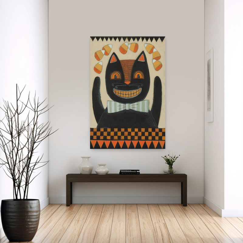 Art d'Halloween chat contemporain noir, H 60 po x l 40 po