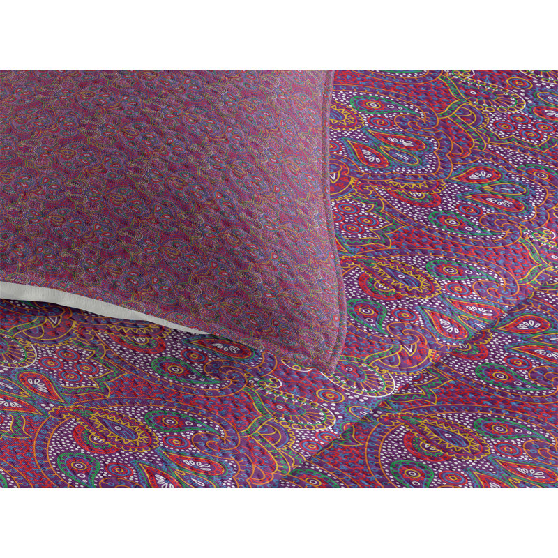 Hippie Traditional Polyester Paisley Coverlet, King Bedspread + 2 Shams