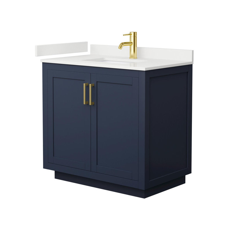 Miranda 36" Freestanding Single Bathroom Vanity with Quartz Top, Dark Blue, White Quartz, Brushed Gold