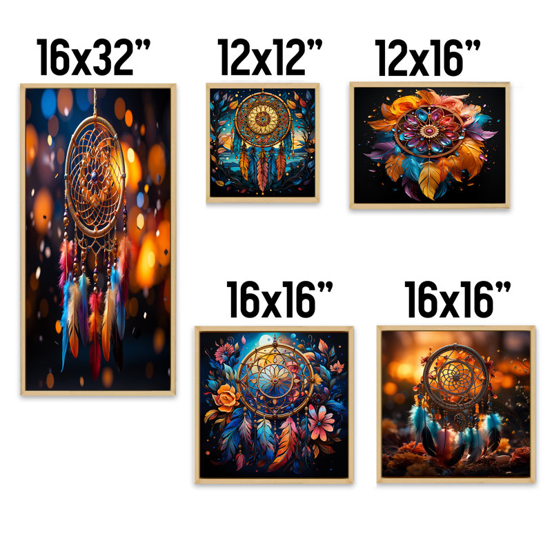 Dreamcatchers Dance - Dream Catcher, ensemble de 5 reproductions d'art sur toile, Cadre flottant brun