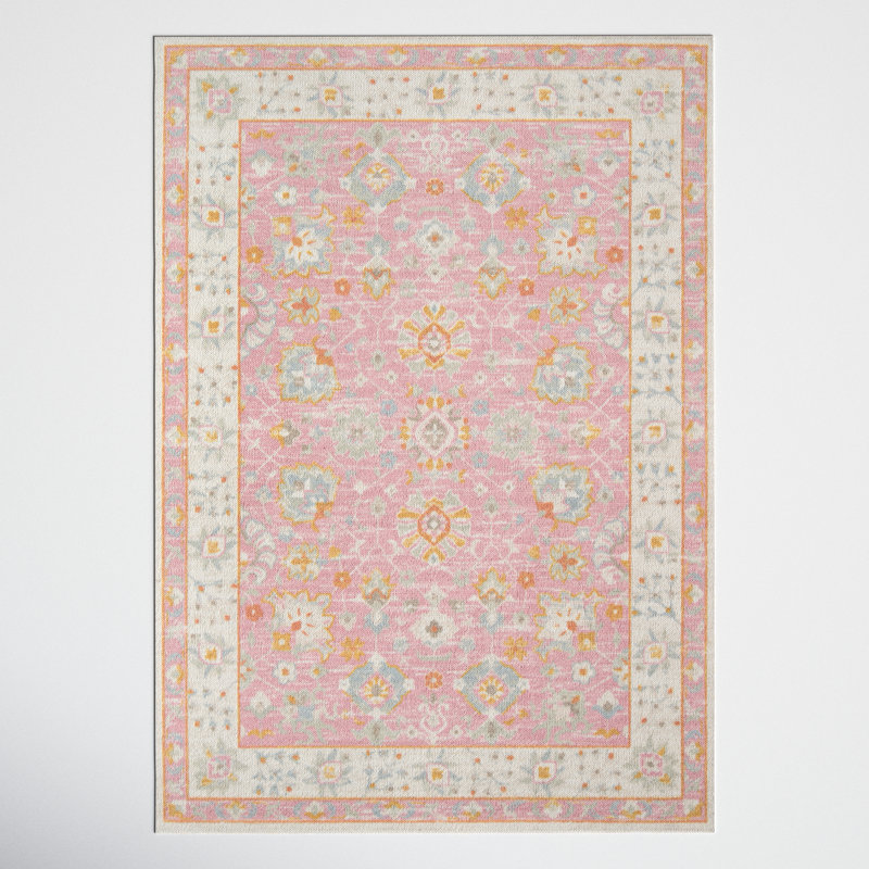 Tapis oriental en laine / nylon rose Guerin, Rectangle 7 pi 9 po x 9 pi 10 po