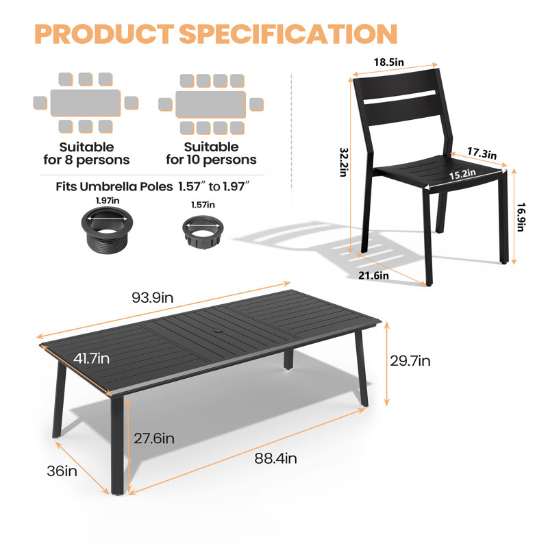8 - Person All-aluminum Rectangular Outdoor Dining Set with Stackable Chairs  (Set of 9)