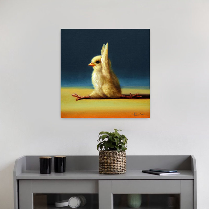 Yoga, poussin, singe, pose, oiseau, art urbain contemporain, H 18 po x l 18 po