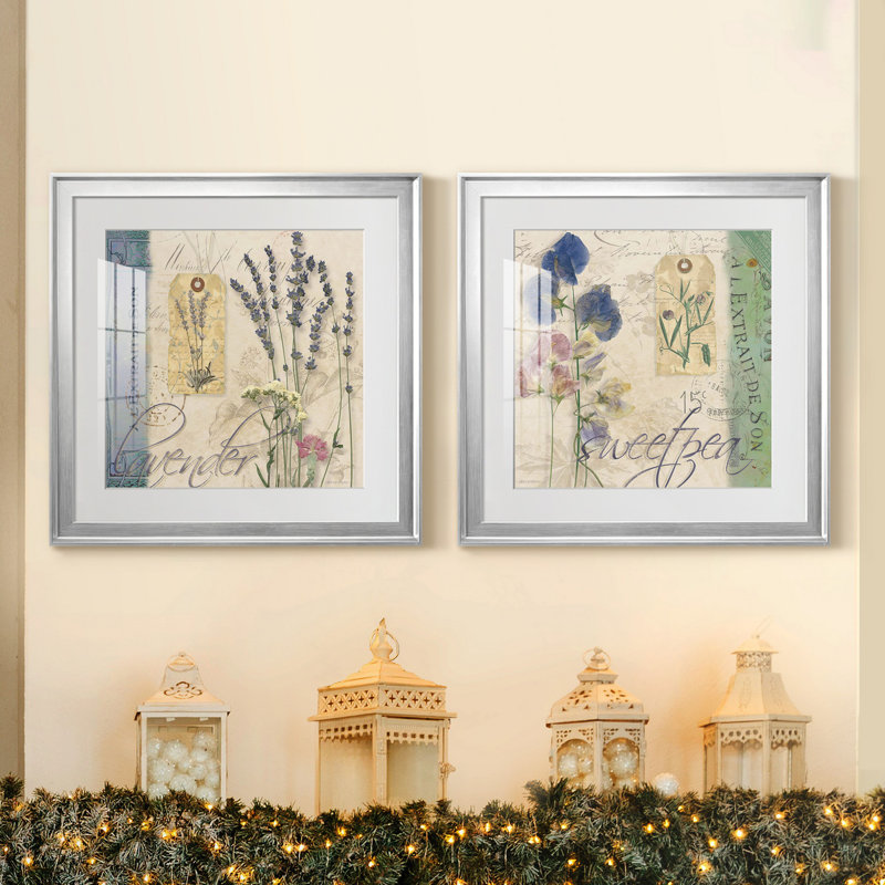 " Lavender " 2 - Pieces, 17.5" H x 35" W x 1.5" D, Silver Framed Paper, White