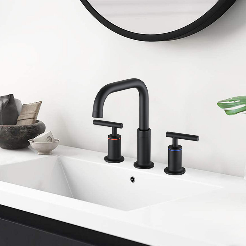 8 po Robinet de salle de bain à poignée double avec drain escamotable, Noir mat