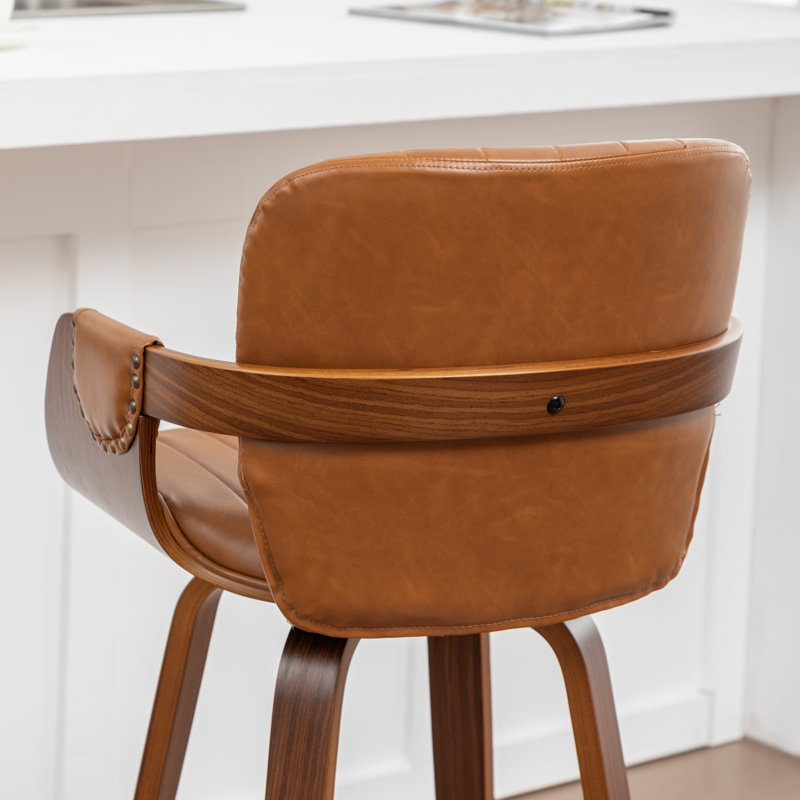 Youngstown Upholstered Swivel Counter Stool With Wood Frame, Brown