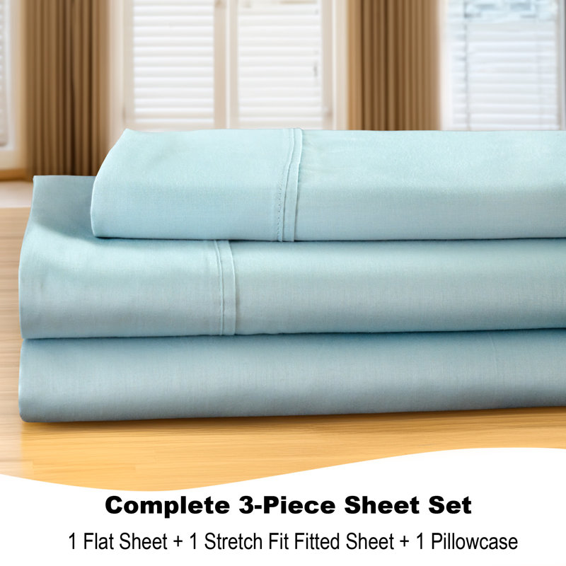 Ensemble de draps anti-froissement en microfibre douce BedTite, Ensemble de draps pour lit simple avec 1 taie d'or, Bleu