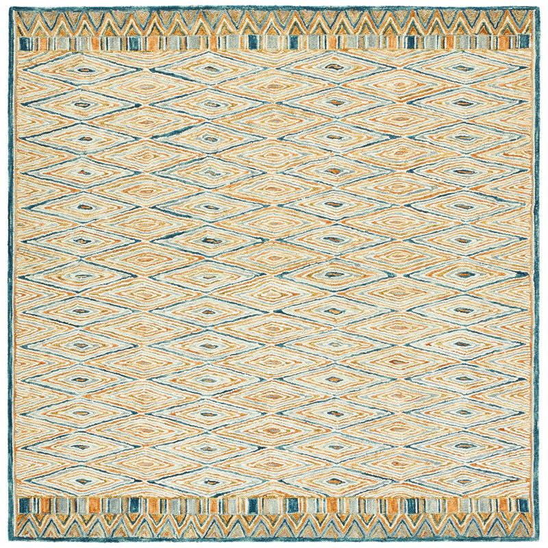 Tapis doré / rouille en laine touffeté à la main Seyler, Carré 7 pi