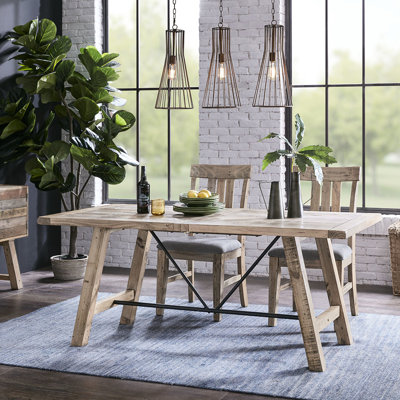 Natural Color Solid Wood Dining Table - Accommodates 6 Rustic Style Rectangular Seat People