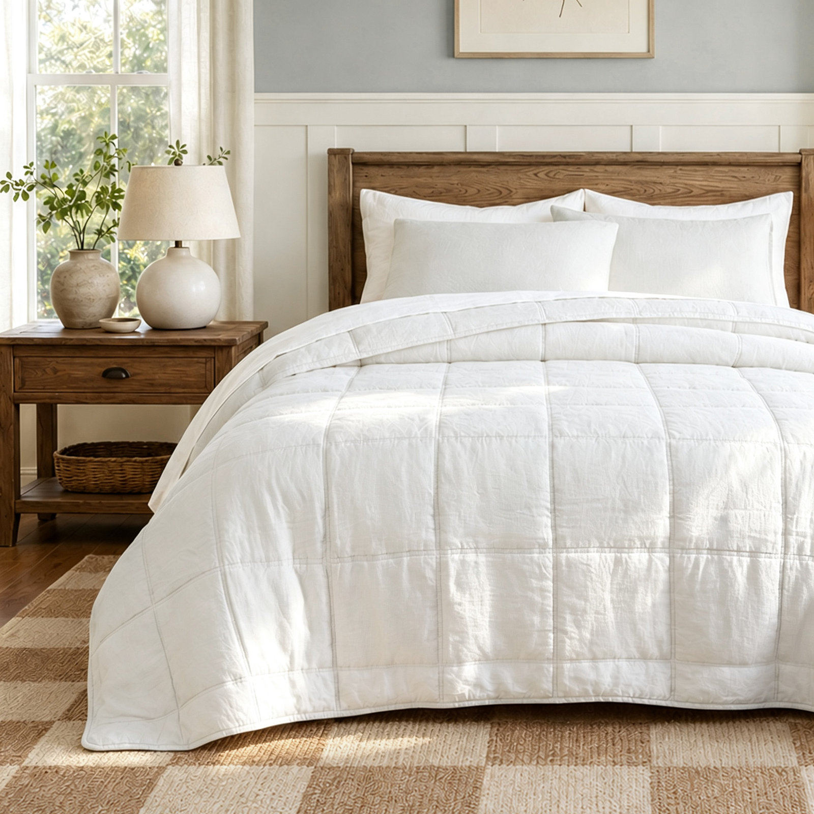 Bedding, Queen Comforter + 2 Standard Shams, White