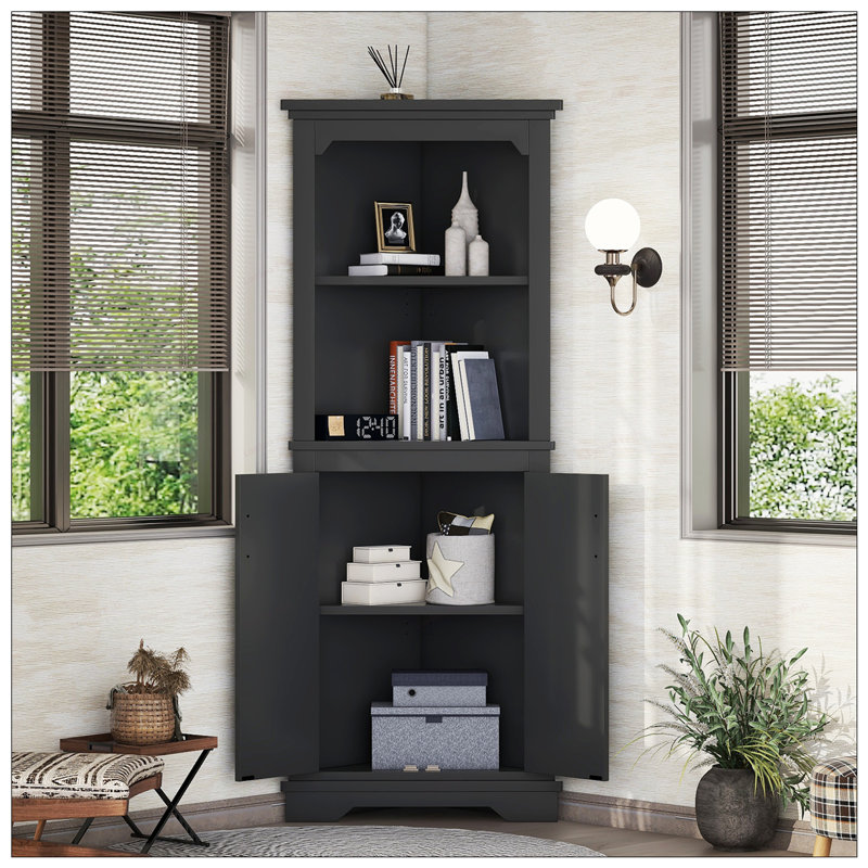 Tall Corner Cabinet with Doors for Ample Storage and Space Efficiency in Living Room, Bathroom, or Kitchen, White