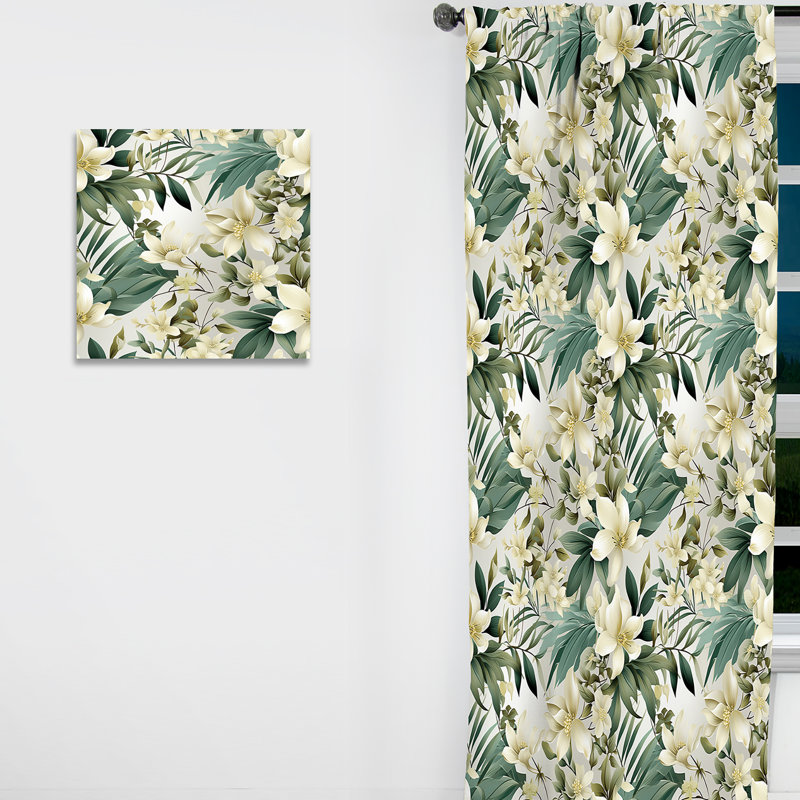 Neutral Oasis Iii Tropical Pattern II - Tropical Velvet Curtain - Room Darkening - 1 panel, 52" W x 84" L