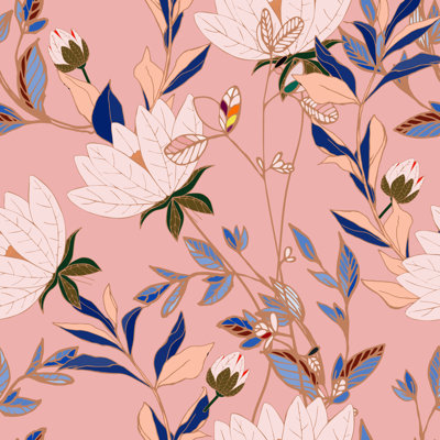 Panneau de fleurs avec feuilles bleues L 10,4 pi x l 25 po