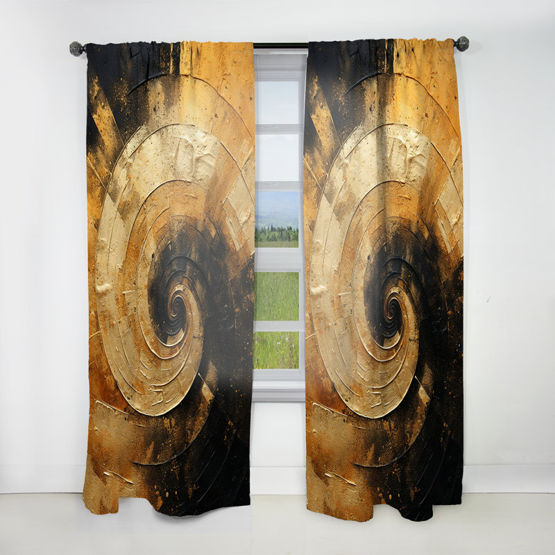 Ahoskie Gold Black Desert Mirage Spiral - Modern Velvet Curtain - Room Darkening - 1 Panel, 52" W x 95" L