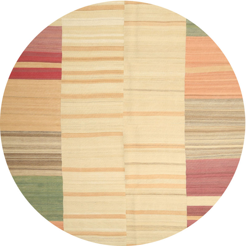 Tapis beige/vert contemporain, Rond 4 pi