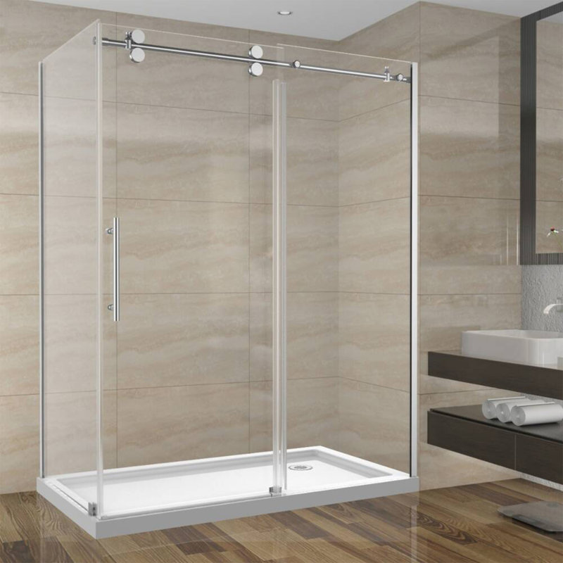 Porte de douche coulissante réversible avec quincaillerie ronde en chrome et panneau latéral de 36 po Sera l 60 po x P 36 po x H 75 po x H 10 mm
