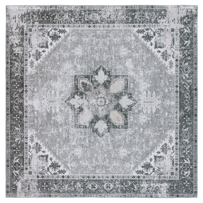 DeBary Oriental Dark Sage/Ivory Area Rug, Square 6'