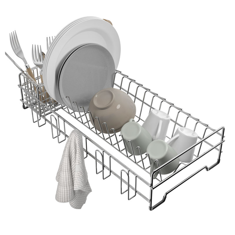 Stainless Steel Over-the-Sink Dish Drying Rack with Utensil Holder