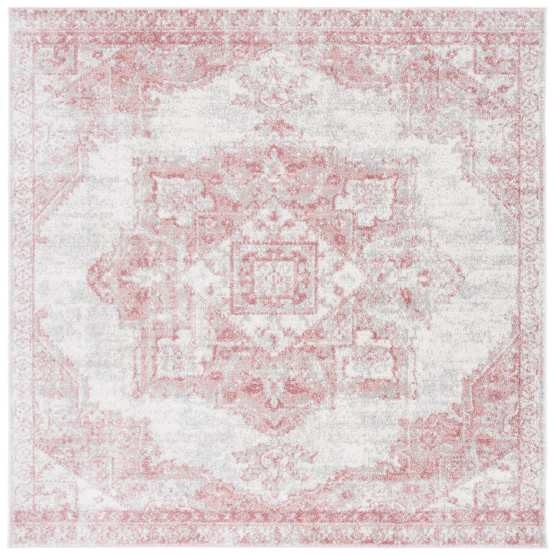 Lowrey Ivory/Gray/Pink Rug, Square 6'7"