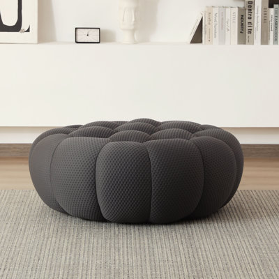  Cenie Round Upholstered Compression Ottoman, No Assembly Required