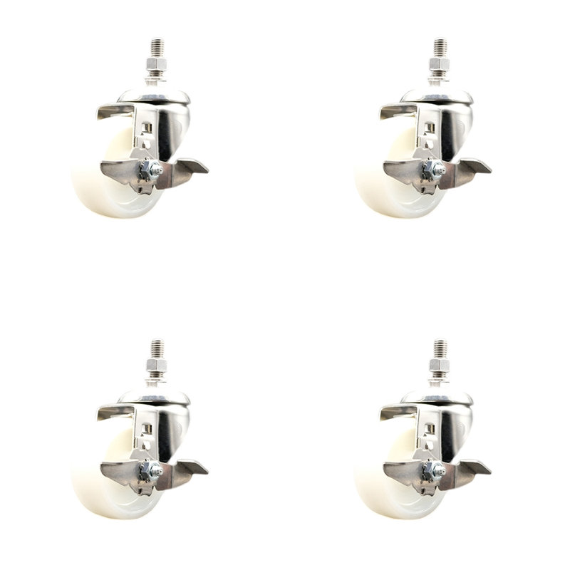 Ensemble de roulettes à tige filetée pivotante en nylon 316SS avec frein SCC