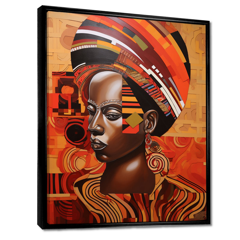 Reproduction d'art mural contemporain africain, déesse nubienne III, Cadre flottant noir, H 20 po x l 12 po x P 1 po