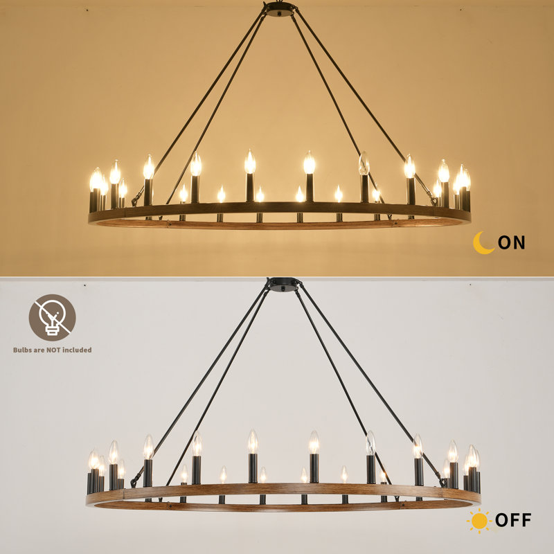 Shelbea 24 - Light Wagon Wheel Chandelier, Weathered Walnut