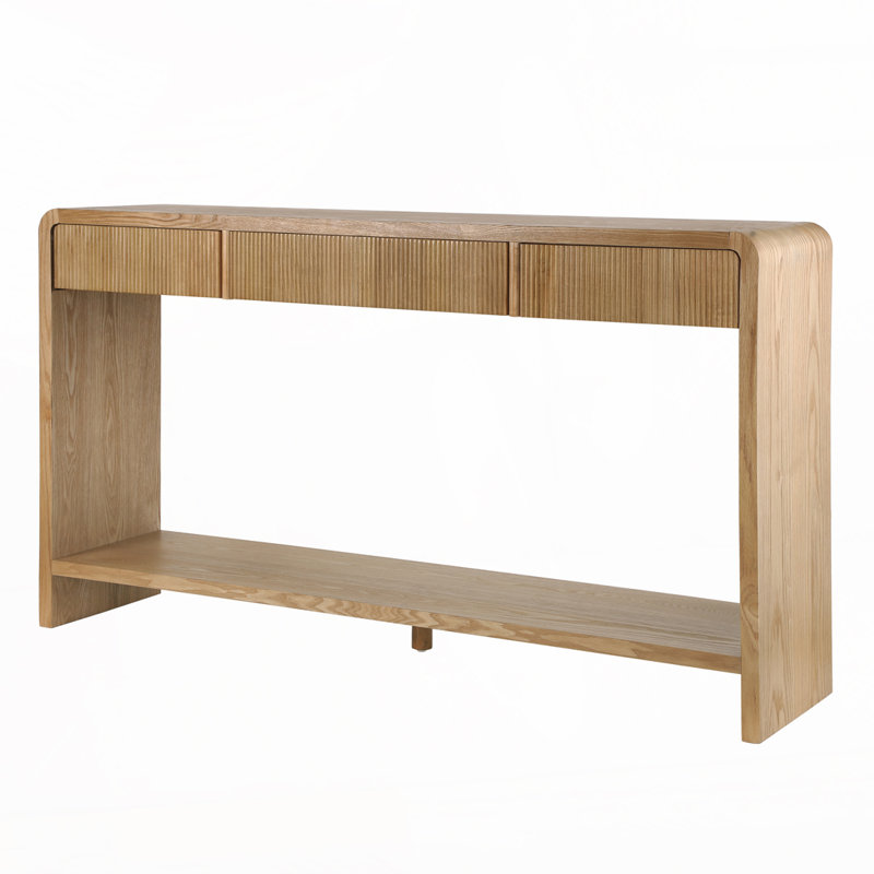 3-Drawer Console Table with Vertical Slats, Brown