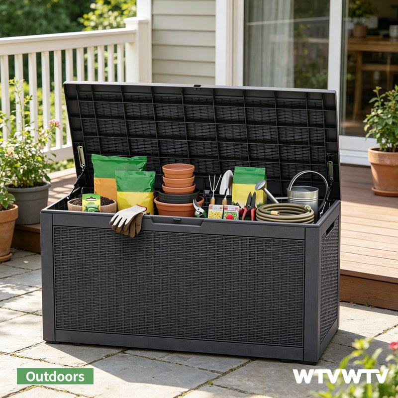120 Gallons Water Resistant Resin Lockable Deck Box, Outdoor Weather-Resistant Resin Storage Deck Box, Large Lockable Capacity, Versatile Deck Outdoor Storage Bench