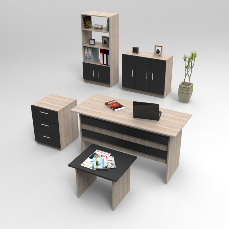 5 Piece Writing Desk Office Set, Beige/Black