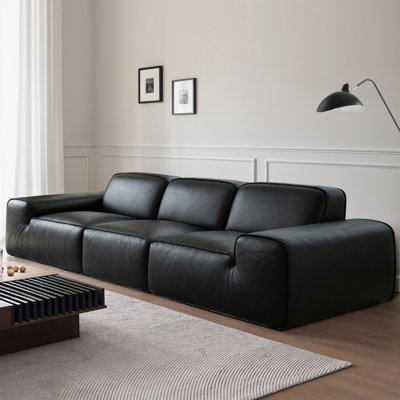 Black Genuine Leather Modular Sofa