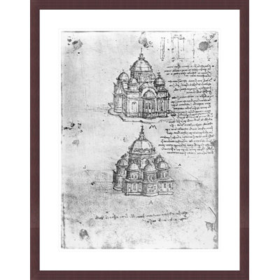 Studies of central plan buildings folio 17v from Paris Manuscript B by Leonardo da Vinci -Framed Giclee Print