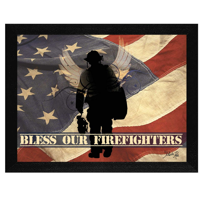 «Bless our Firefighters» par Marla Rae, reproduction d'art mural, affiche prête à accrocher