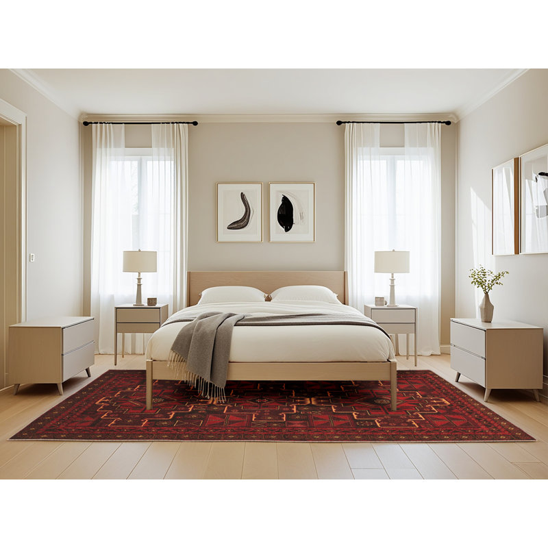 Tapis oriental rouge tissé à la machine 5 pi x 8 pi Berglind