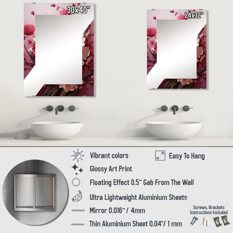 Pettis - Miroir mural cerise MIR132495, 40 po x 30 po