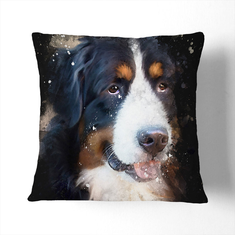 Bermese Mountain Dog Paint Splash Square Throw Cushion, 55cm H x 55cm W x 20cm D, Stone