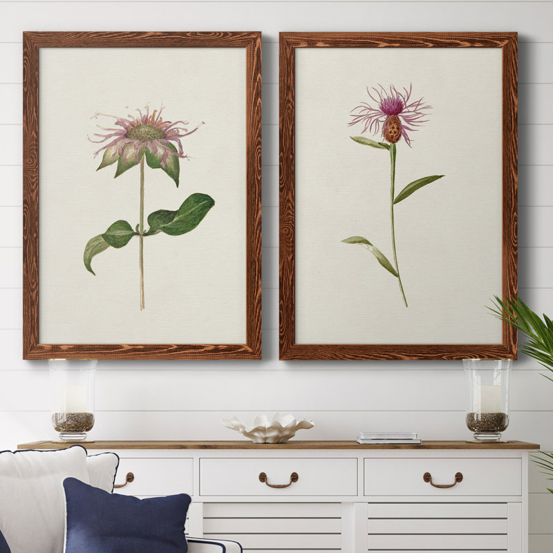 Mauve jardin fleurs V, toile encadrée de qualité supérieure - prête à être accrochée, Toile avec cadre en noyer