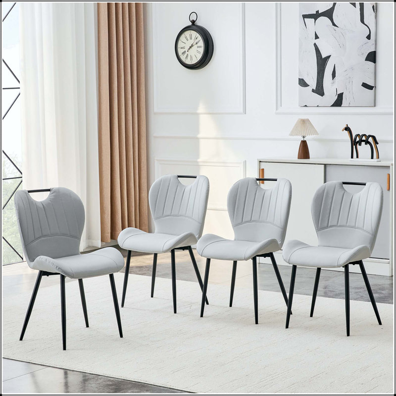 Chaise de salle à manger en polyuréthane gris clair avec poignée intégrée - ensemble de 4, Gris clair