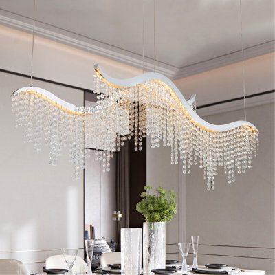 Modern Crystal LED Chandelier, Adjustable Height 36-Inch Wave - Pendant Lightsfor Living Room And Luxurious Space