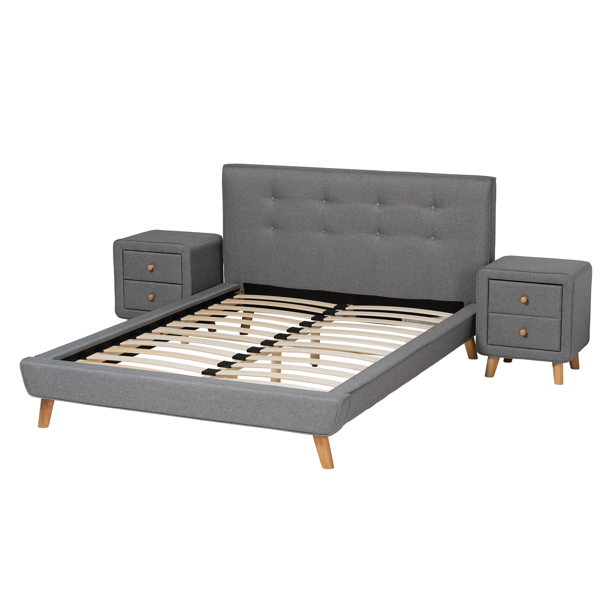 Baxton Studio Jonesy Mid Century Modern Transitional Gray Fabric Upholstered 3 Piece Bedroom Set