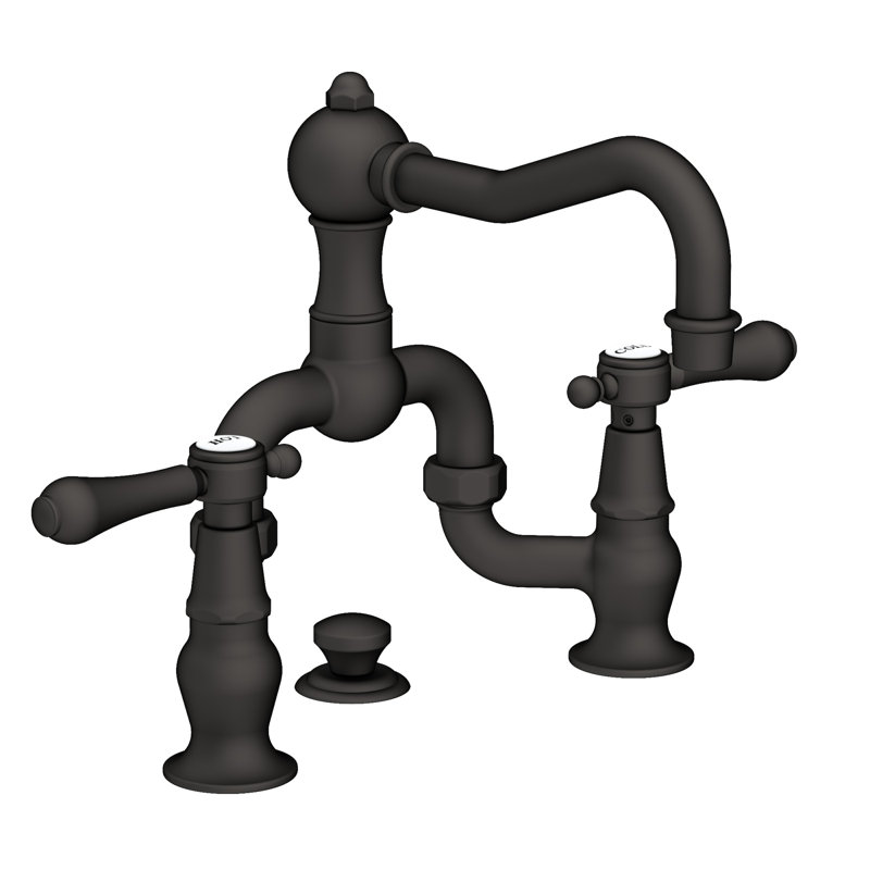 Chesterfield Bathroom Bridge Faucet with Drain Assembly, Flat Black, Bridge