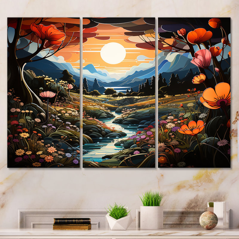 «Yellow Enchanted Meadows Fantasy IV - Art abstrait paysage mural», H 28 po x l 36 po, Toile tendue