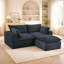 Canapé d'angle modulaire en velours côtelé en forme de L avec pouf-439583954-439583955