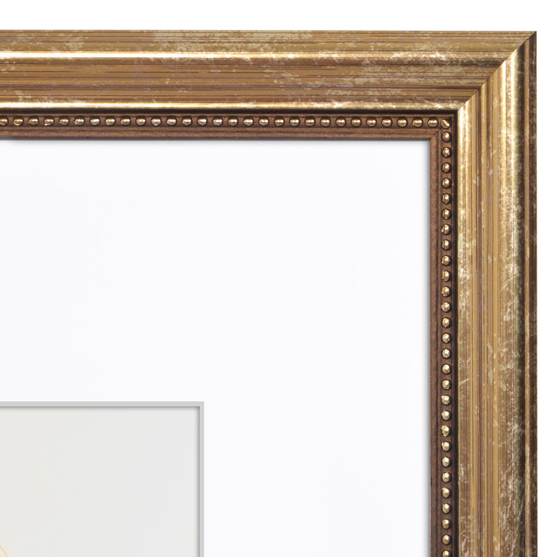 Cadre photo rétro avec passe-partout et passe-partout en plexiglas, Doré, L 11 po x H 14 po